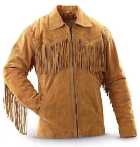 Rumble Products Traditionell cowboy western jacka för män | brun indianmocka läderjacka med fransar tofsar, Mellanbrun Brun, M