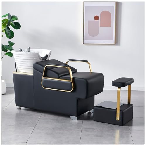 Friseurstuhl Mit Waschbecken, Friseurwaschbecken Aus Keramik Verstellbar, Rückwärtswaschsessel Friseurwaschsessel Für SPA Salon, Friseur Waschplatz