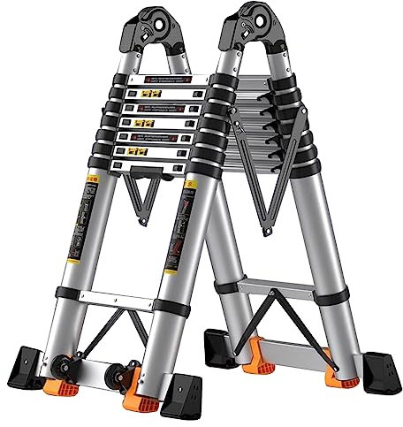 Telescopic Ladder with Stabilizer Bar and Wheel Portable Adjustable Extension Ladder for Indoor and Outdoor Maintenance Decoration 3.3m/10.8ft