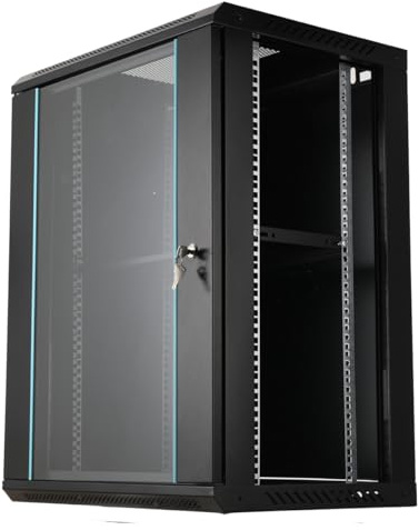 ECUTEE Armario para servidores de red de 15U para servidores de 19 pulgadas, montaje en pared, para equipos de TI, A/V, armario de red, armarios de ordenador, puerta de cristal con cerradura, paredes