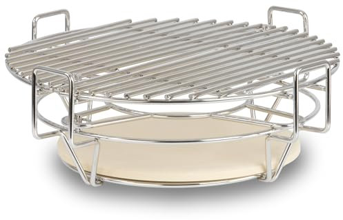 BBQ-Toro Système de cuisson flexible pour barbecue Kamado Ø 39 cm | Grille de barbecue en acier inoxydable à 3 niveaux avec grille de cuisson et pierre à pizza | Accessoires Kamado pour barbecue en