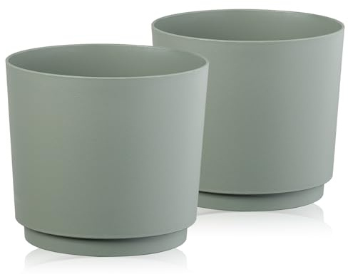 Tymar Übertopf Matte, Blumentopf, Blumenübertopf aus Kunststoff, 2er-Pack (GrauGrün; ø 12,5 cm)