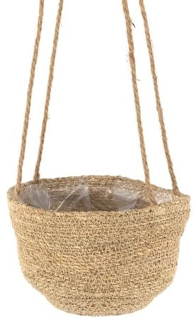 ROCKING GIFTS Macetero Colgante de Mimbre Marrón, Cesta Decoración Boho Elegante Interior, Tiesto Planta Artificial, 18cm