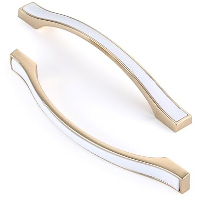 Ndjiloik 10 Pieza Tiradores Armarios Manijas de Cocina Tiradores de Muebles de Aleación de zinc Manijas de Puerta Con tornillos Distancia del Agujero 128mm,Oro Blanco