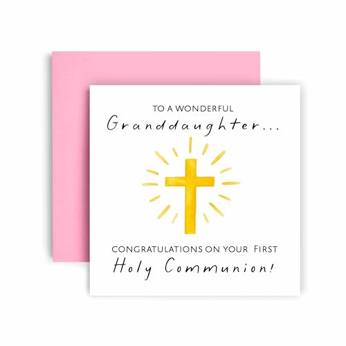 Huxters First Holy Communion Card for Granddaughter - Floral Cross Design - Thoughtful Religious Greeting Card for a Special Milestone - 17 by 12cm (Granddaughter)