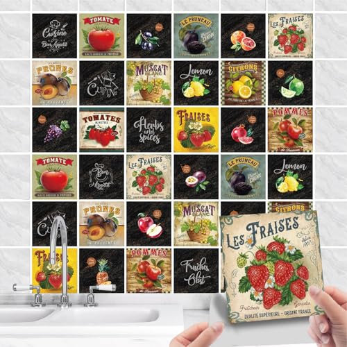 Lot de 36 Pcs Stickers Carreaux Muraux Cuisine - Autocollants Carrelage - Carrelage Vintage - Retro Stickers Muraux Décoratif Auto-Adhésif pour Cuisine Salle de Bains Mur (B, 15x15cm)