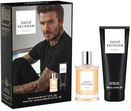 David Beckham, Cofanetto Regalo per Lui Classic, con Eau de Toilette & Docciaschiuma, Dopobarba Accattivante Fresco, Ambrato, Legnoso, 50ml & 200ml