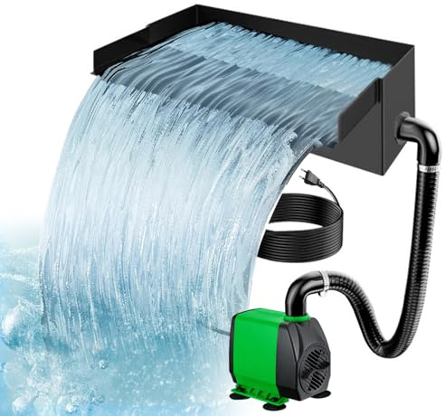 Cascade pour bassin de jardin, en acier inoxydable, pompe de bassin avec kit de cascade, filtre cascade, fonction fontaine (pas de lumière) (30 cm, 45 W 3000 l/h)