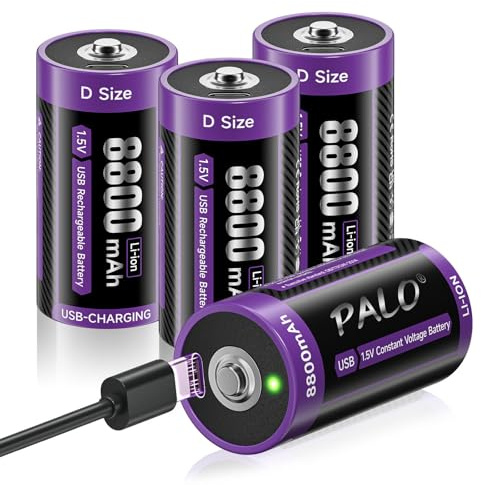 Mspalocell 1.5V D Cell Batteries 8800mAh USB-C lithium LR20 battery, Type C batteries battery, Low Self-Discharge, with Charging Light, 1500+ Cycle, 4 Pack 1.5v D Batteries
