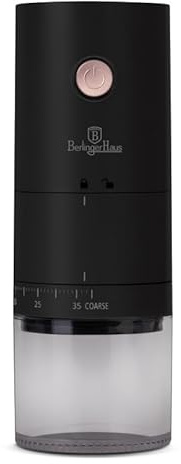 Berlinger Haus Kaffeemühle elektrisch wiederaufladbar Keramikmahlwerk 38 Mahlgrade USB C 2000 mAh tragbar präzises Mahlen Black Rose Collection