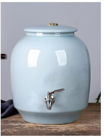 ksxnkhk Pot à Eau en Terre Cuite avec Couvercle, Distributeur de Pot en céramique de Porcelaine Sportive, réservoir de Stockage, Base (Multicolore/B, 7,5 L)