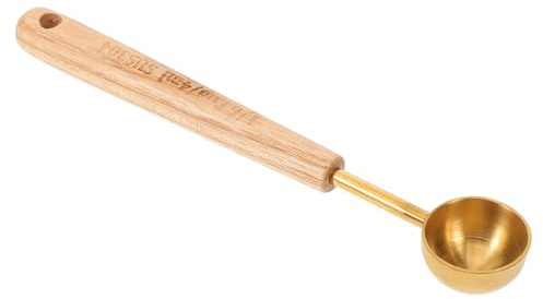 TOBBOMEY Cuchara Medidora de Acero Inoxidable con Mango de Madera para Café y Leche Cucharilla Dosificadora para Cocina y Repostería