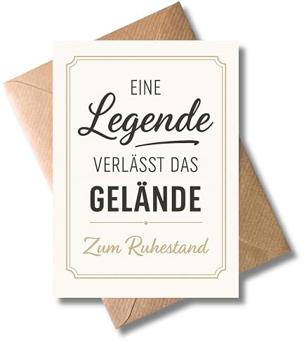 WBdesignz Abschiedskarte „Eine Legende verlässt das Gelände“ mit Umschlag - Glückwunschkarte zum Ruhestand für Kollegen & Mitarbeiter - stilvoller Text - Geschenkkarte für Jubilare (DIN A6)