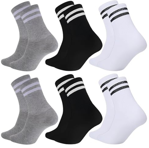 6 Paires Élégantes Chaussettes Sport,Rayées En Coton Chaussettes Tennis,Douces Et Confortables Chaussette Sport,Pour Femmes Et Hommes,Noir,Gris,Blanc