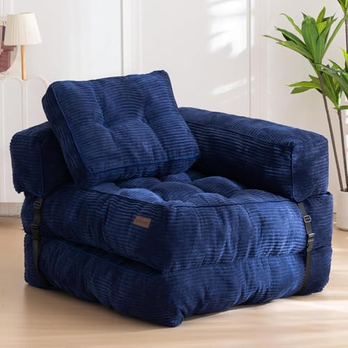 MAXYOYO Vikbar bäddsoffa, manchester, omvandlingsbar soffa, säng, sovfåtölj med kudde, 160 x 80 cm, bekväm bäddsoffa, golvsoffa, lounge för sovrum, vardagsrum
