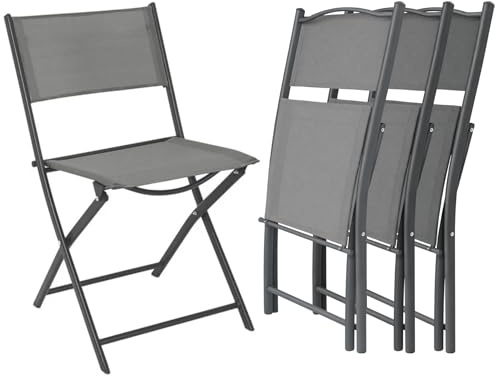 shopbest.it Set 4 Sedie Pieghevoli Salvaspazio da Giardino in Metallo e Textilene, Sedie da Esterno Resistenti a Sole e Pioggia, per Balcone Terrazzo Veranda Patio, Portata 120 kg (Antracite)