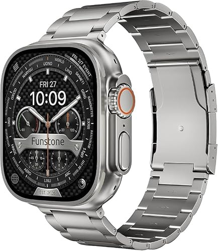 FUNSTONE Grad 5 Titan Armband für Apple Watch Ultra 3/2/1 49mm & Series 11/10 46mm – verstellbares Armband für Herren mit Faltschließe, DLC-beschichtet, kratzfest & leicht