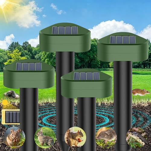 Répulsif Taupe Solaire à Ultrason Lot de 4, Répulsif à Ultrasons Utilisé pour Repousser Les Animaux Fouisseurs Tels Que Les Taupes Campagnols Serpents Lézards etc, Protection Pelouses Jardins