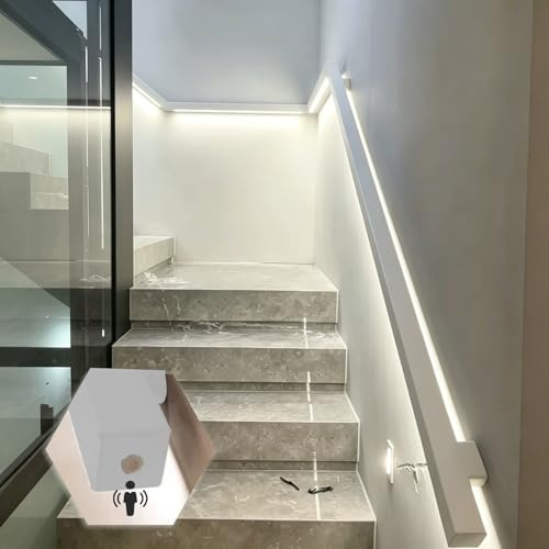 Luce LED per Corrimano Lampada LED a Parete con Sensore di Movimento, Corrimano in Alluminio con Striscia LED Integrata, Ringhiere Luminose per Terrazze, Corridoi, Garage e Loft(Right,240cm(94.5in))