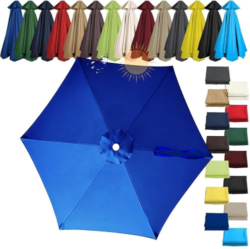 Telo di Ricambio per Ombrellone da Giardino e Spiaggia, Copertura di Ricambio per 8 Stecche 6 Stecch, Baldacchino Impermeabile, Solo Tettoia per Patio e Tavolo(Blu,6 Ribs 9.19 ft 2.8 m)