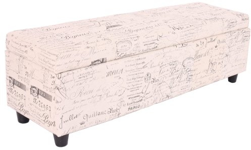 Mendler Aufbewahrungs-Truhe Kriens, Stoff/Textil - Schriftzug, Creme | Sitzbank, Bank, 45x114x45cm, MVG-Zertifiziert