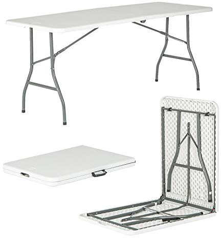 Harbour Housewares Rectangle Folding Trestle Table - 180cm (6ft) - White - Outdoor Folding Table for Picnic, BBQ, Garden, Camping, Wedding, Party Catering