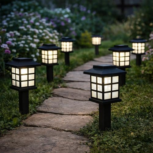 Garden Mile 6 Pack Solar Lantern Stake Lights – Bright White LED Outdoor Garden Lights for Pathways, Driveways & Flowerbeds – Waterproof Decorative Solar Lighting for Yard, Patio & Planters