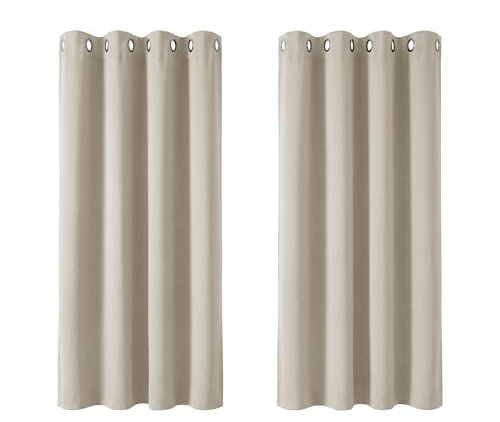 Deconovo Mörkläggningsgardin med öljetter, gardiner för vardagsrum, ogenomskinliga gardiner, 138 x 117 cm (längd x bredd), ljusbeige, set om 2