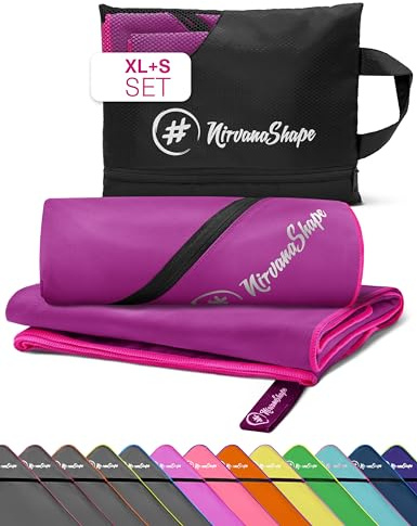 NirvanaShape Mikrofaser Handtuch, Microfaser Handtücher leicht, kompakt als Badetuch, Reisehandtuch, Strandtuch, Sporthandtuch, 2er Set XL+S 200 x 100 + 60 x 40 cm