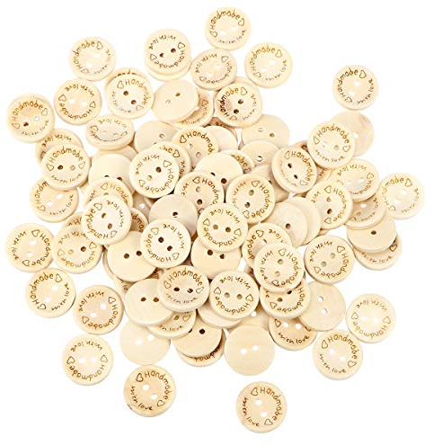 SUPVOX 100pcs Holzknöpfehandmade with love zum Nähen von Scrapbooking-Kleidern 20mm