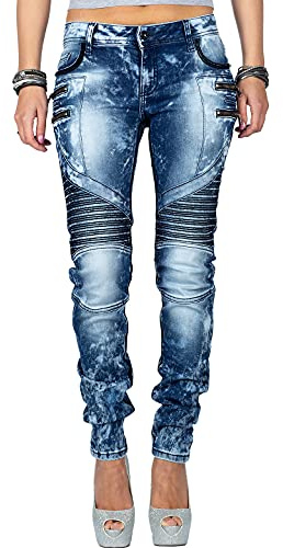 Cipo & Baxx damjeans – unika stilar och iögonfallande mönster | cargodetaljer och trendiga färgklick | Perfekt för alla tillfällen, Blå – 37, 31W / 34L