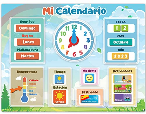 Mi Primer Calendario de SmartPanda - Juguete Educativo Magnético para Niños o Niñas - Incluye Reloj, Estación Meteorológica, Actividades y Emociones – para Pared o Frigorífico – en Español