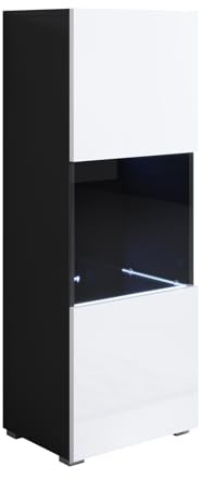MB Muebles Bonitos, Vitrine avec Pieds 2 cm Luke V3 pour Salon ou Salle à Manger Moderne avec Lumière LED, Meuble Modulaire en Mélamine Brillante, Couleur Noir et Blanc, 40x128x29 cm