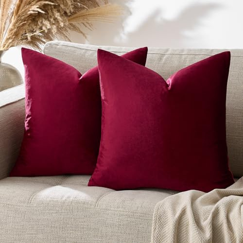 GIGIZAZA 2er Set Wein Rot Kissenbezug Samt Kissenbezüge Dekorative Kissenhülle Sofakissen Zierkissen deko Dekokissen für Wohnzimmer Schlafzimmer Sofa Auto 45cmx45cm
