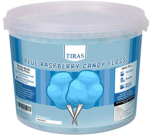 Blue Raspberry Candy Floss - Prepared Fluffy Cotton Candy, Perfect for Parties and Events - Large Candy Floss Tub (500g)
