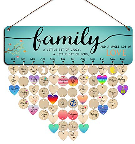 Gifts for Mom Grandma,Family Love Birthday Board Calendar Wall Hanging,Family Birthday Reminder Plaque with Tags