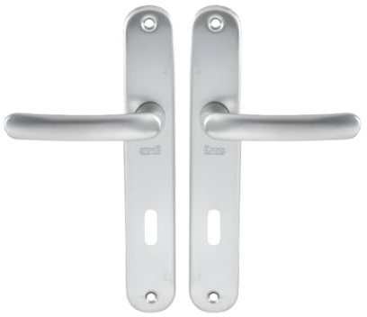 Vachette Set de Poignée de Porte sur Grande Plaque - Version Clé L, Porte de Chambre, Bureau - Entraxe 195 mm - Système de Pose Facile - Aluminium Résistant - Finition Argent - Garantie 2 Ans