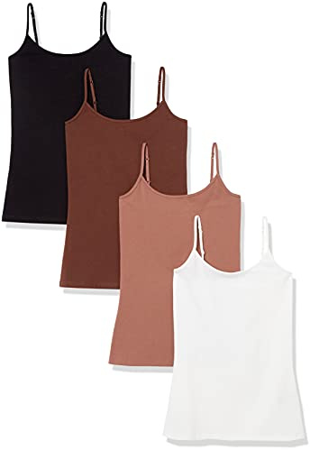 Amazon Essentials Women's Slim-Fit Camisole, Pack of 4, Black/Brown/Light Brown/White, Medium