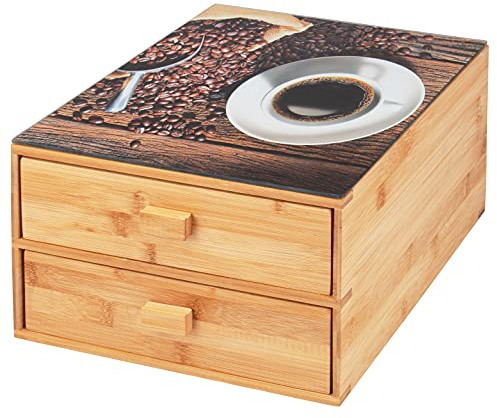 bremermann Kaffeekapsel-Box aus Bambus mit Dekor-Glasplatte // Teebeutel-Box