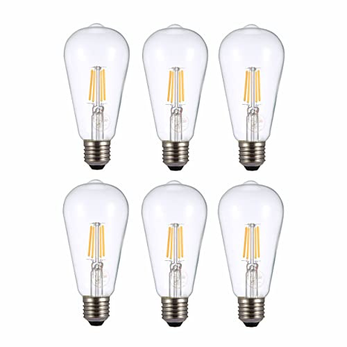 TEKLED® ST64 Filament Vintage LED Bulbs | E27 Edison Screw | Energy Saving 4W Light Bulb 40W Equivalent | NONDIMMABLE Clear 2700K 470LM | 6-Pack | Warm White