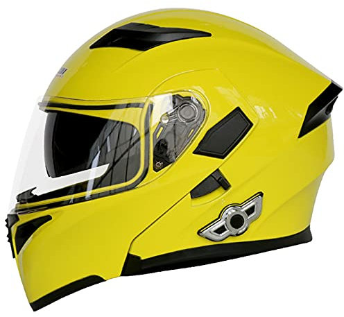 Modulare Hochklappbare Integralhelme Für Motorräder Bluetooth-Motorradhelme DOT/ECE-Zertifizierter Helm Eingebauter MP3-Broadcast Integriertes Intercom-Kommunikationssystem,Gelb,M