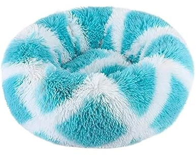 jiuzcare Hundebett Katzenbett rund flauschig, Hundebett waschbar, Katzenbett flauschig, Hundekissen für kleine Hunde und Katzen, Hundekörbchen weich (50 cm, Blau und Weiß)
