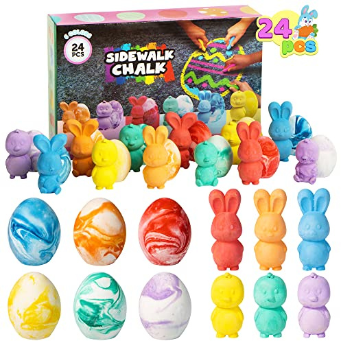 JOYIN Juego de 24 tizas de Pascua para pintar calle, huevos de Pascua, conejo, pollo – regalos para niños, niñas, niños y niños pequeños, ideal como relleno para nidos de Pascua y regalos para