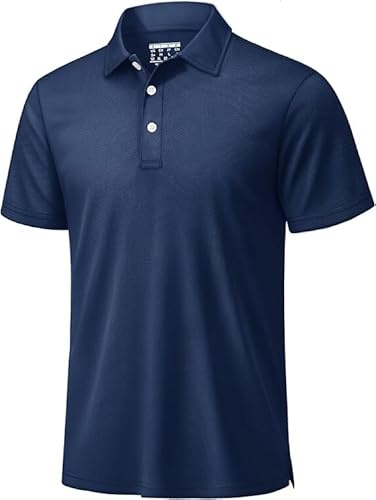 TACVASEN Mens Polo Shirts Short Sleeve Golf Outdoor Shirt Summer Breathable | Quick Dry Lightweight Work Top with Button for Tennis