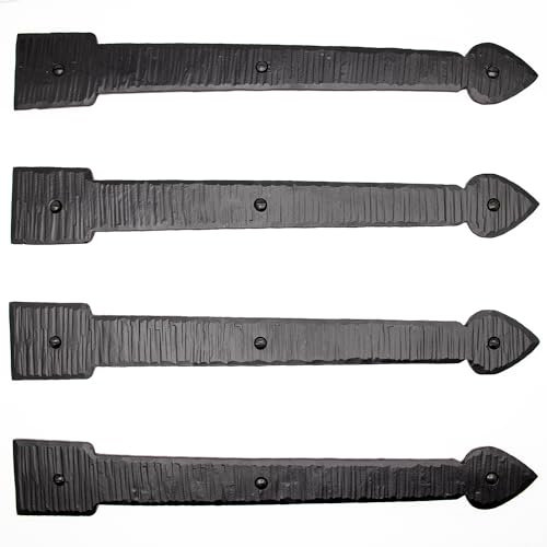 Paquete de 4 bisagras de correa sintética negra de 12 pulgadas, bisagra decorativa de imitación para puertas, bisagras de hierro rústico para persiana de granja, puerta de carruaje, puerta de granero,
