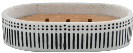 Spirella Seifenhalter, Polyresin & Bambus, Yuma Schwarz & Weiß, Holz, White