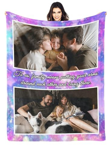Personalisierte Decke mit Foto Name, Personalisierte Geschenke für Familie Bildgeschenk, Personalisierte kuscheldecke, Super Weich Warme Flanell Decke Sofa Geschenke für Vater, Mutter, Kinder, Hunde