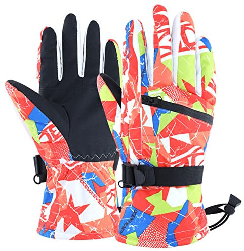 Erwachsene Outdoor Handschuhe Rutschfest Wasserdicht Handschuh Winter Fleece Warm Fahrradhandschuhe Winddicht Telefingers Handschuhe Damen Handschuhe Fäustling, Orange, L