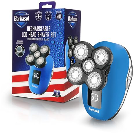 Barbasol Signature Series - Rasoio a testa rotante ricaricabile a umido e asciutto, con lame in acciaio inossidabile, spazzola per la pulizia/lucidatura e schermo LCD