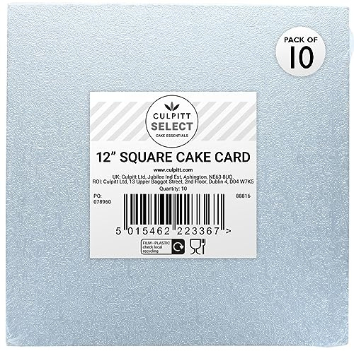 Culpitt Select 12 (30.5cm) Square Cake Cards - 10 Pack | 3mm Double-Thick, Silver Foil Finish, Fits 10 Sponge, Lightweight Yet Strong